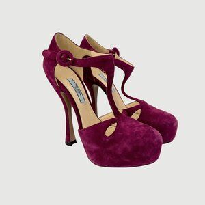 Prada Burgundy Suede Platform Heels
